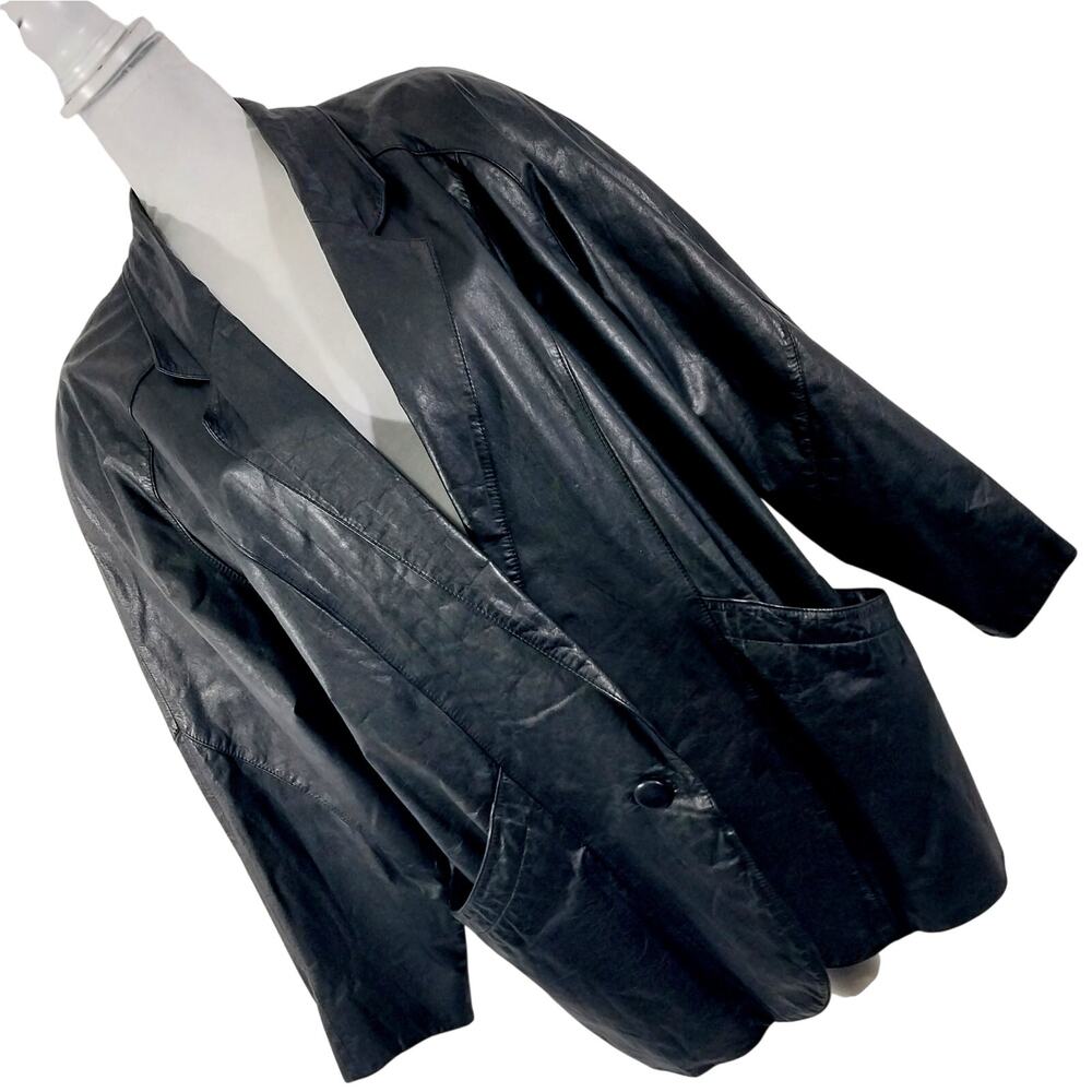 BYRNES & BAKER! SLEEK BLACK GENUINE LEATHER STADIUM LENGTH JACKET, COAT! SZ L